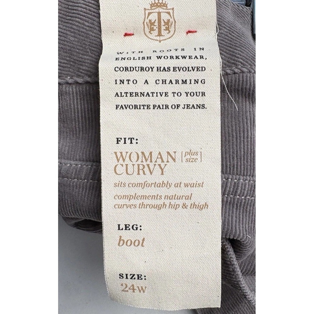 Talbots 24W Pants Corduroy Curvy Boot‎ Cut Gray NWT Women's Plus Grey New